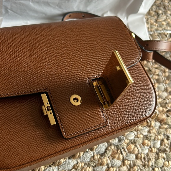 prada "embleme flap" small saffiano COGNAC purse BRAND NEWWW - Picture 10 of 17